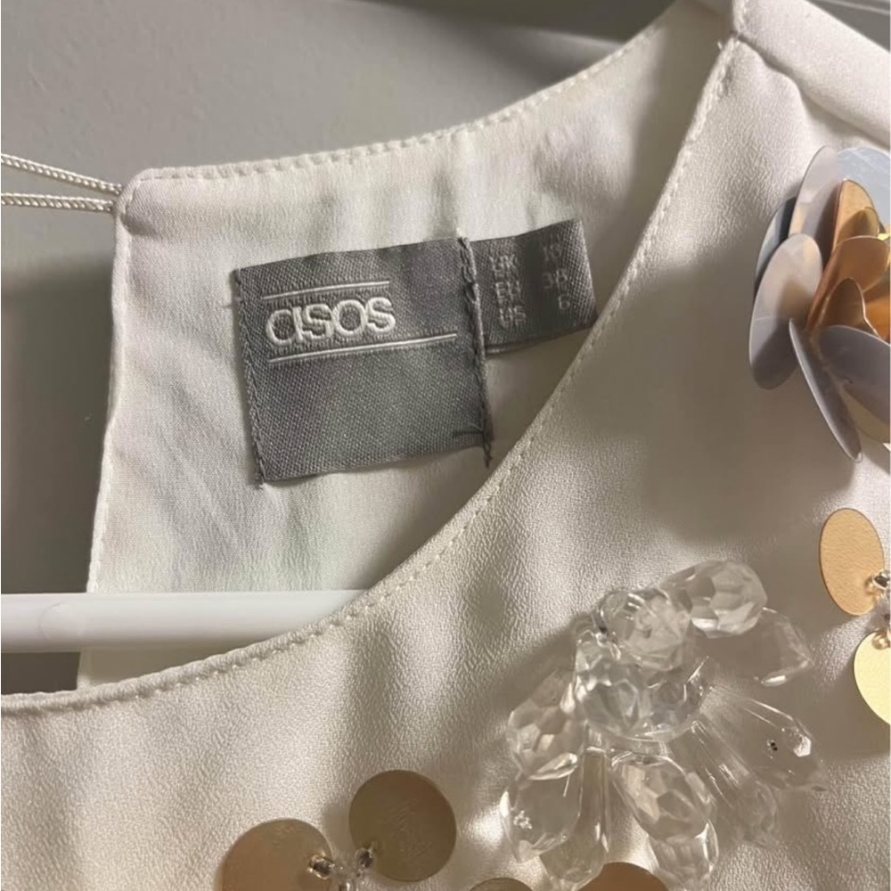 ASOS White Chiffon Dress with Gold Beading - Picture 3 of 4
